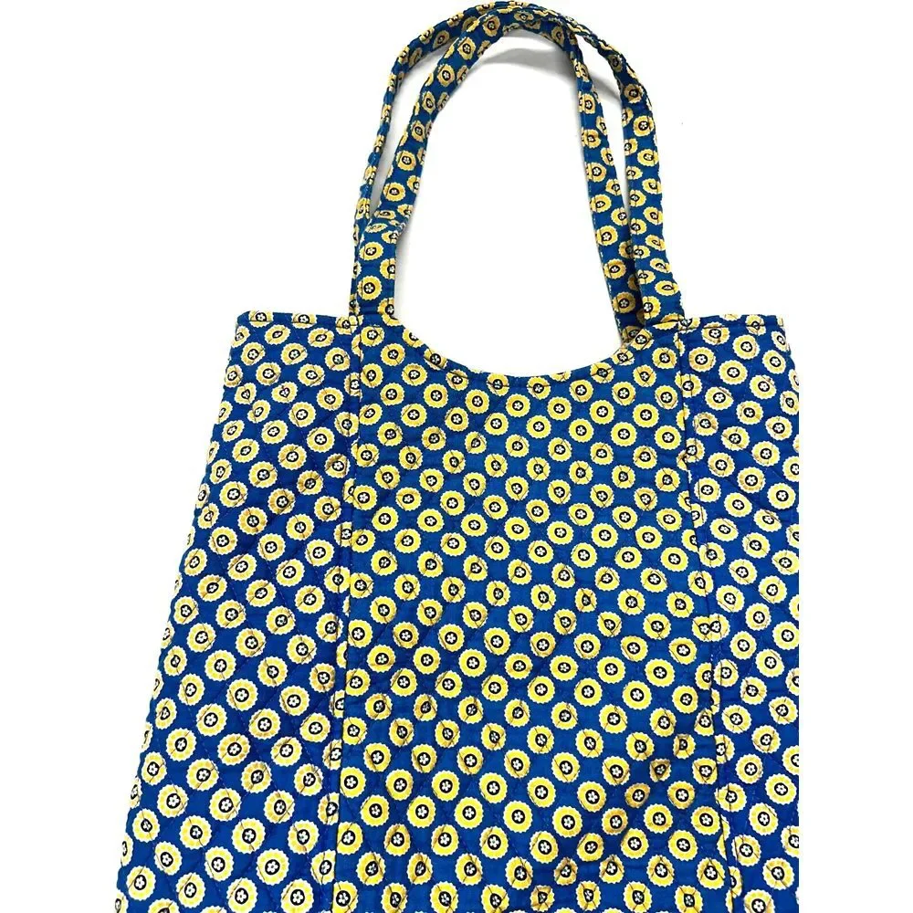 VERA BRADLEY Tote Bag Riviera Blue‎ Yellow Flower Pockets Quilted Snap Closure